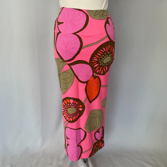 Vintage 70s Maxi Skirt Medium Large Hot Pink Floral Boho Neon Retro Hippie MCM - Picture 11 of 16